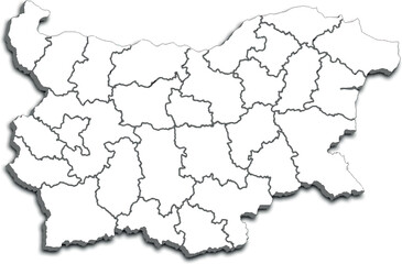 MAP OF BULGARIA WITH ITS REGIONS AND POLITICAL ADMINISTRATIVE DIVISIONS 3D ISOMETRIC MAP