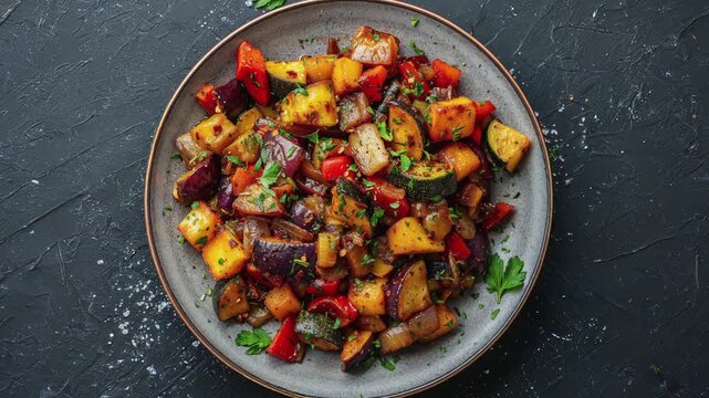 Delicious Roasted Vegetable Medley on a Grey Plate