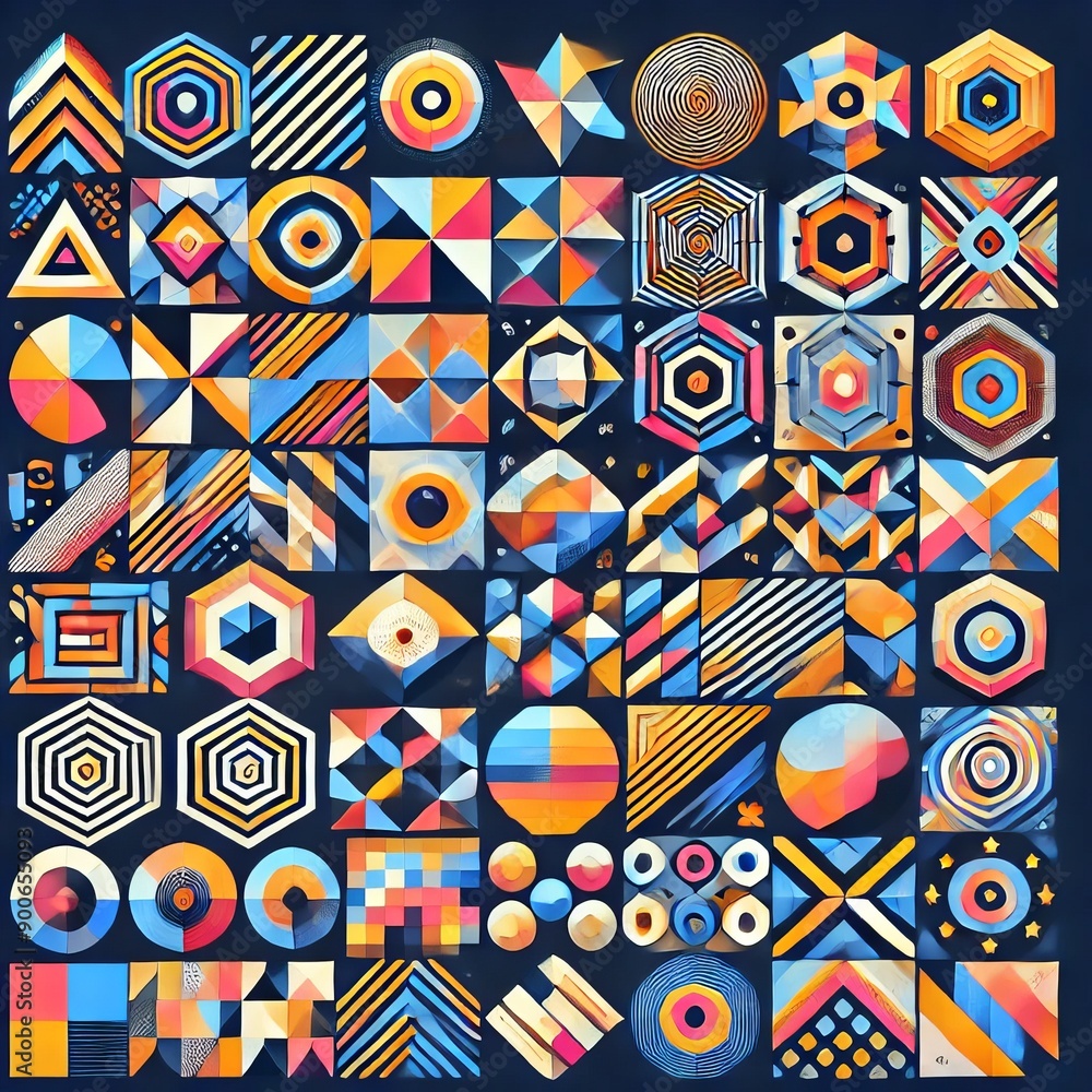 Aufkleber collection of colorful geometric patterns with various shapes and vibrant designs