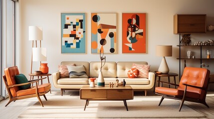 Mid-Century Modern Living Room with Geometric Art