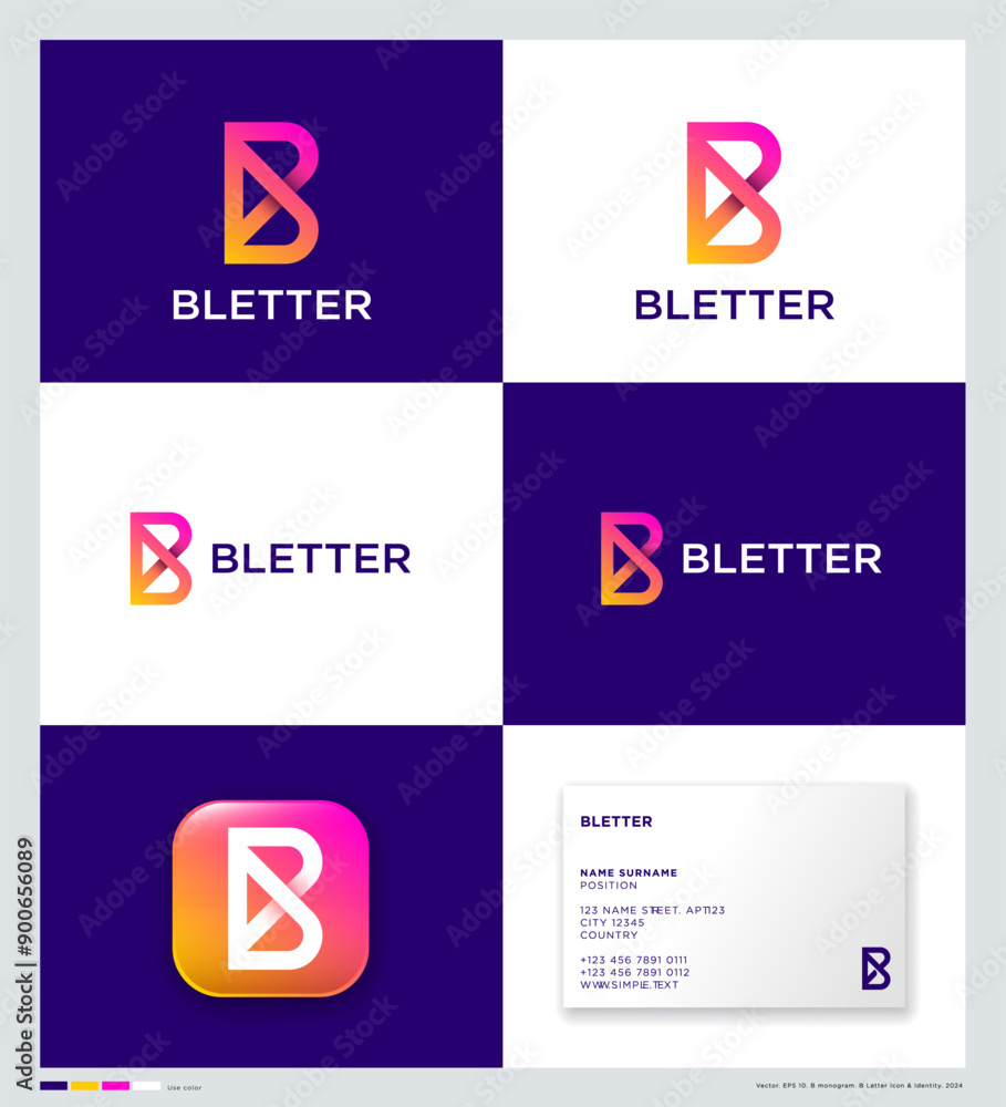 Poster b monogram. letter b consists of crossing elements. corporate style, identity. using colors and app 
