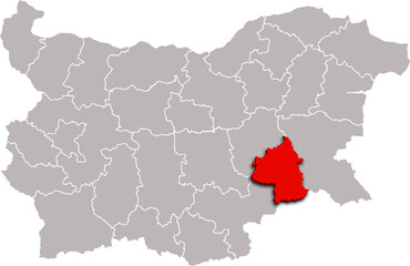 Fototapeta premium YAMBOL map REGION of BULGARIA 3d isometric map