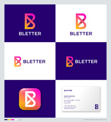 B monogram. Letter B consists of crossing elements. Corporate Style, identity. Using colors and app icon. 