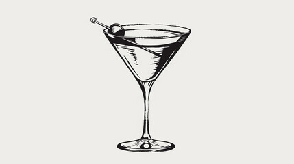 Graphic of a martini cocktail. Drawing of a classic martini drink