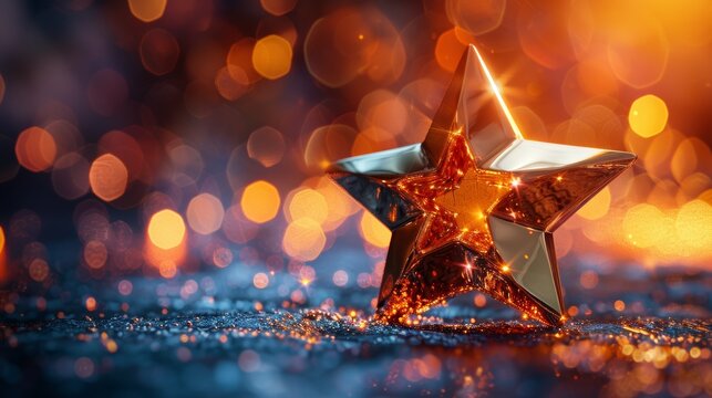 A creative 3D illustration of a star-shaped trophy made of gold, symbolizing excellence and recognition.