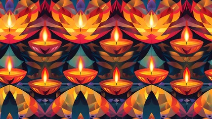 Obraz premium Diwali Radiant and Flickering Candles in Symmetrical Pattern