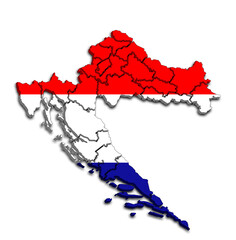 Obraz premium map of croatia with its counties and administrative divisions 3d map with flag