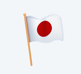 Realistic Japanese Flag 3D icon vector. Japan flag modern icon. Waving in the Wind on Pole.