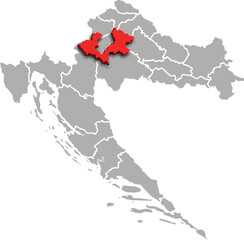 ZAGREBACKA map county of CROATIA 3d isometric map