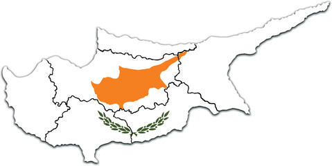 CYPRUS MAP OF CYPRUS WITH ADMINISTRATIVE DISTRICTS AND DIVISIONS WITH FLAG