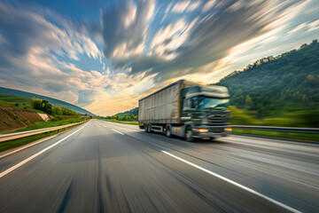 Highway Trucking at Sunset