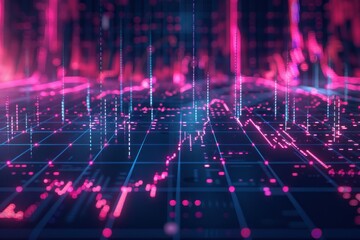 Abstract Digital Data Visualization with Pink and Blue Lines