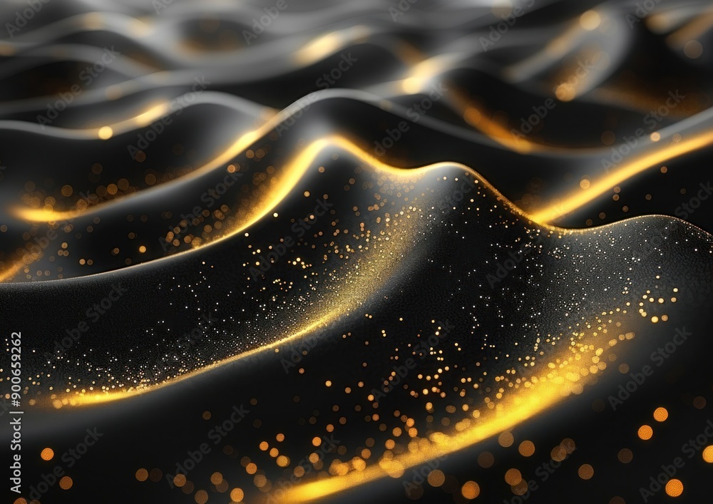 Poster floating black and gold waves with shimmering textures create an elegant atmosphere