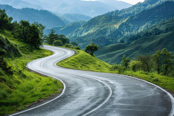 Fototapeta premium Winding Mountain Road in Morning Landscape