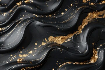 Curved lines of black and gold create a striking, minimalist pattern
