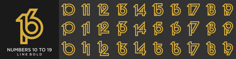 collection of creative number 10 to 19 logo designs. abstract number design vector illustration