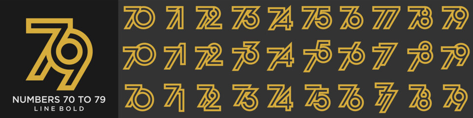 collection of creative number 70 to 79 logo designs. abstract number design vector illustration