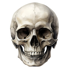 Obraz premium A skull with a smile on it. The skull is painted in watercolor and has a happy expression
