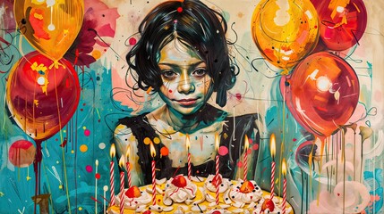 Birthday celebration, girl with cake