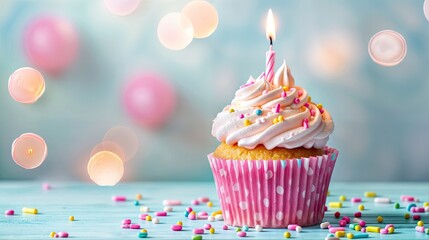 Delicious plain cupcake wirh white cream and sprinkles