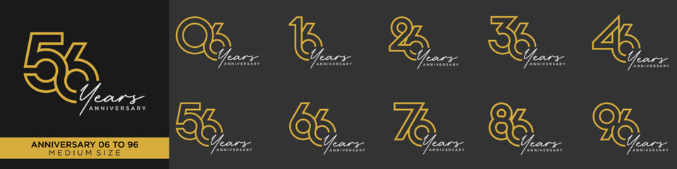 collection anniversary 16 to 96 year, creative number design vector illustration.