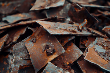 Close Up of Rusty Metal Scraps in an Industrial Junkyard