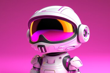Futuristic robot astronaut with helmet and pink background