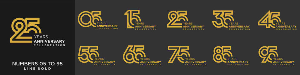 collection anniversary 15 to 95 year, creative number design vector illustration.