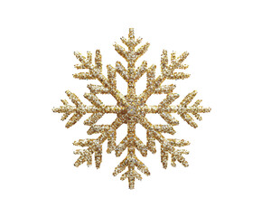 Gold glitter snowflake on white background