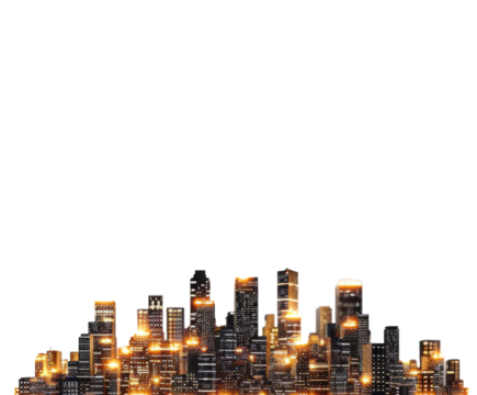 Night city skyline silhouette with lights