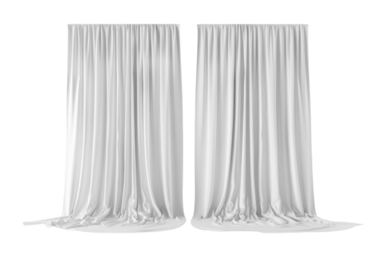 White curtains hanging on white background