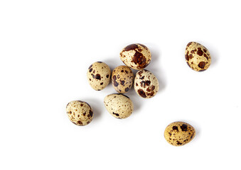 Set of Quail Eggs Isolated on White Background. Top View.