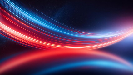 Naklejka premium Abstract Curved Lines of Blue and Red Light in Dark Space