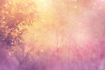 Fototapeta premium An abstract floral background with bokeh featuring Golden Yellow, Warm Pink, and Soft Purple. Clean composition and vibrant color palette, perfect for modern designs.