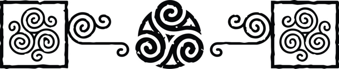 Celtic Triskele Header - Square Ends - Tribal Spiral