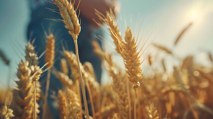 Farmer Inspecting Wheat Crops in Sunny Agricultural Landscape, Insurance Agent Discussing Crop Insurance,