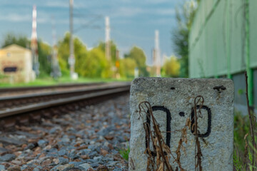 Main railway to south in Roznov part of Ceske Budejovice in summer evening