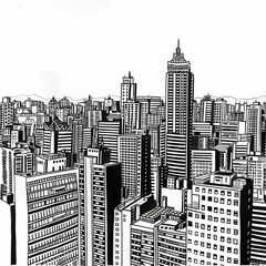 Black and White Block Print Inspired Skyline of S&atilde;o Paulo