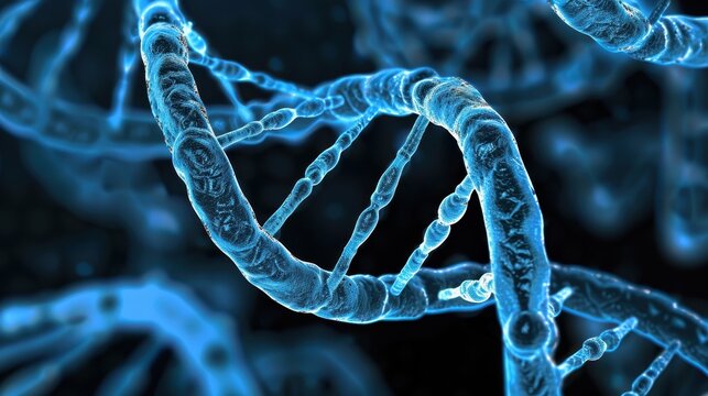Stylized representation of a DNA molecule, characterized by its double helix structure, with a focus on the helical strands and the base pairs that connect them