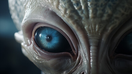 Close-Up of an Alien Eye with Detailed Texture and Realistic Reflection in a Dark Environment