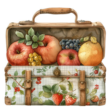 recommend clip art: Watercolor for vintage lunchbox craft of fruits retro bag clip art element illustration