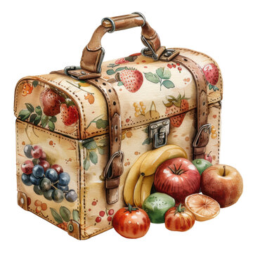 recommend clip art: Watercolor for vintage lunchbox craft of fruits retro clip art element illustration