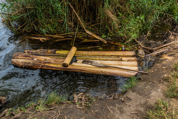 Bamboo raft on Murusi lake near Fort Portal, Uganda