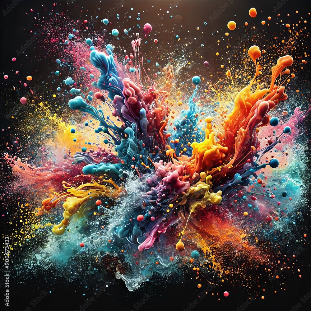 Aufkleber explosion of vibrant colors in an abstract splash pattern on a black background