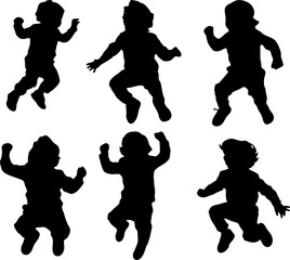 silhouette of a small child jumping,children jumping vector. Kids silhouette