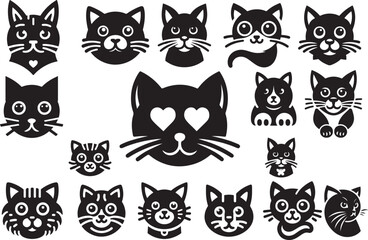 Fototapeta premium Black Cat Set Isolated White Background, Vector Illustration