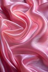 Obraz premium Close-up of luxurious pink silk fabric with smooth, flowing folds and a shiny, satin-like texture.