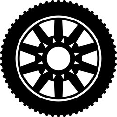 Fototapeta premium Tire icon. Car vehicle automobile tire alloy wheel with rim vector illustration isolated on white background. Tire and rim for motorcycle or moped. Black rubber wheel tire