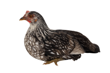 Colorful hen lying down isolated on transparent background