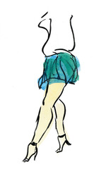 Beine mit Minirock, Aquarell